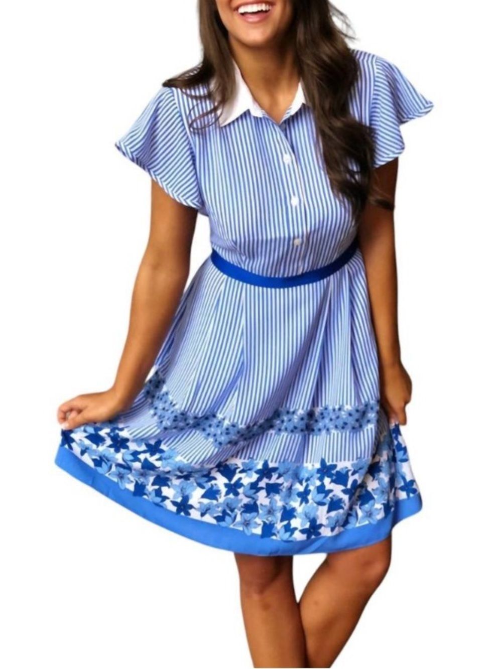 DRAPER JAMES willowick floral stripe shirt dress in french blue